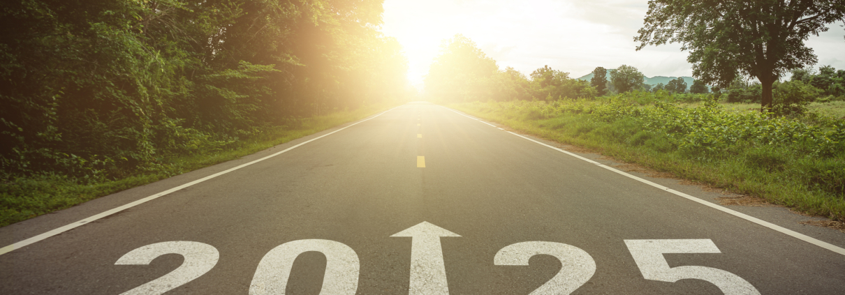 A graphic representing the year 2025 with the year painted onto a road.